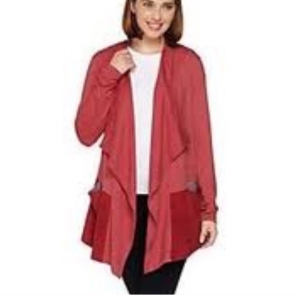 LOGO by Lori Goldstein Sweaters - LOGO Lounge French Terry Open Waterfall Cardigan